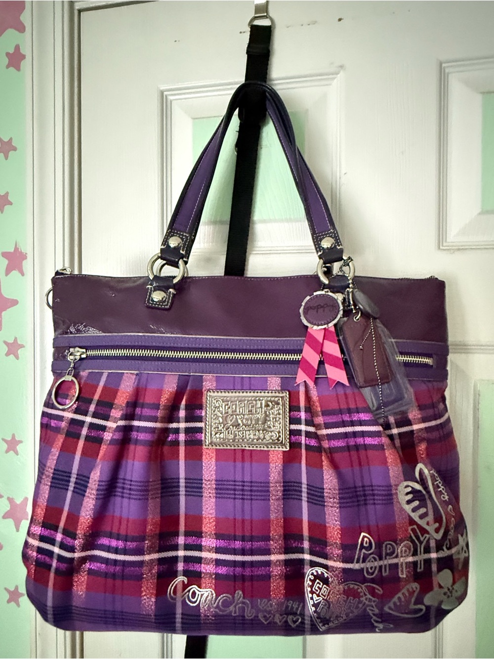 Vintage Coach POPPY Purple Plaid Tote - Limited Edition